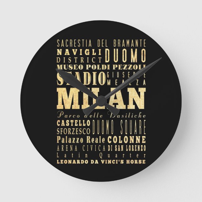 Milan City of Italy Typography Art Round Clock (Front)