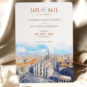 Milan Duomo Save the Date Watercolor Invitation