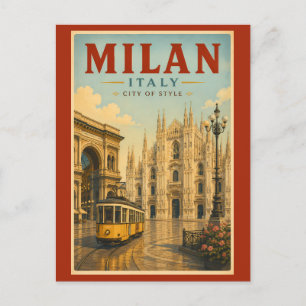 Milan Italy Cathedral Illustration Travel Art Postcard