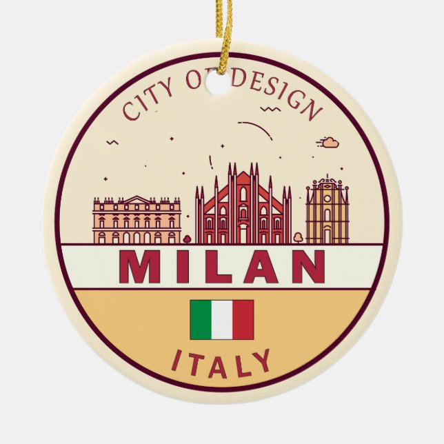 Milan Italy City Skyline Emblem Ceramic Ornament (Front)
