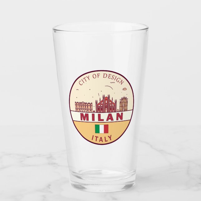 Milan Italy City Skyline Emblem Glass (Front)