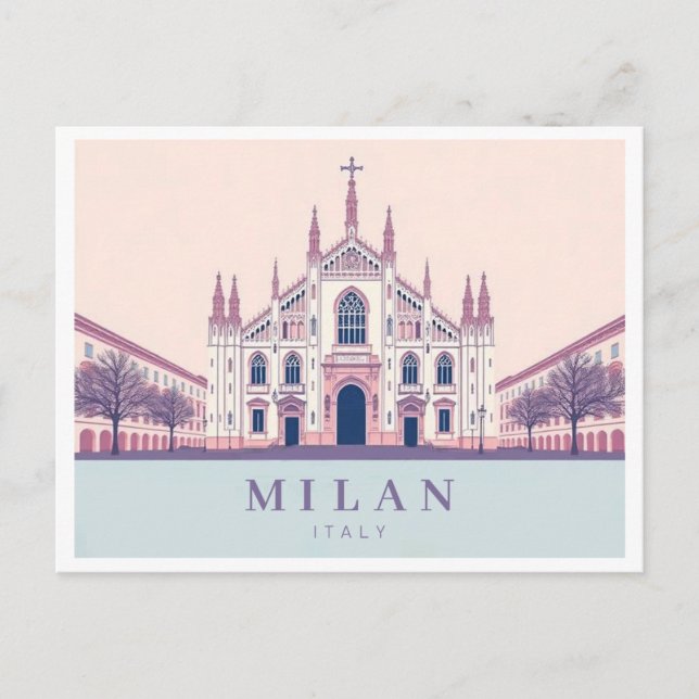 Milan Italy Duomo di Milano Pastel Travel Postcard (Front)