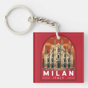 Milan Italy Duomo di Milano Travel Art Vintage Key Ring