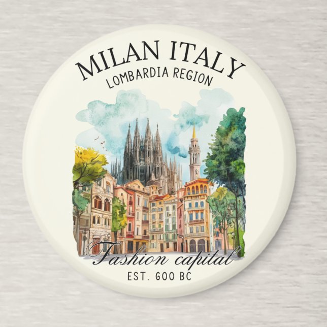 Milan Italy Gift Idea – Watercolor City Landscape Magnet (Creator Uploaded)