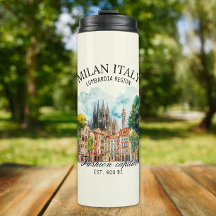 Milan Italy Gift Idea – Watercolor City Landscape Thermal Tumbler