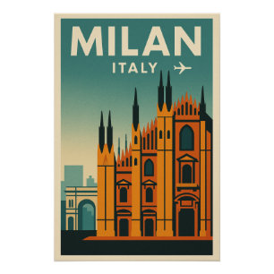 Milan — Italy Retro Airline 60s Style Poster