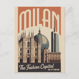 Milan Italy Retro Skyline Cityscape Travel Postcard