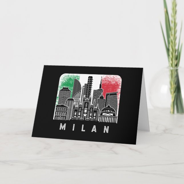 Milan Italy Skyline Vintage Flag Card (Front)