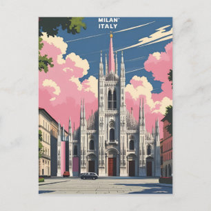 Milan Italy Travel Art – Duomo Cathedral City Holiday Postcard