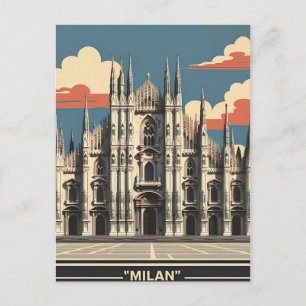 Milan Italy Travel Art – Duomo Cathedral City Postcard