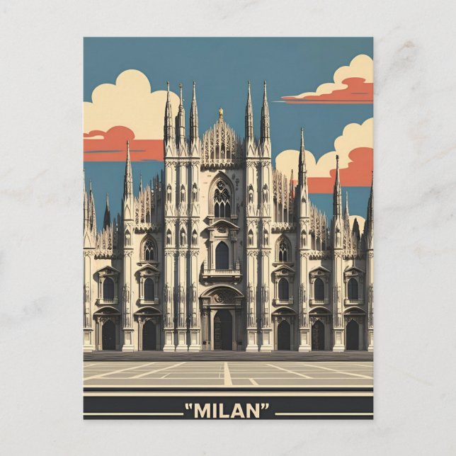 Milan Italy Travel Art – Duomo Cathedral City  Postcard (Front)