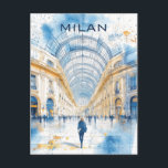 Milan Italy Travel Postcard<br><div class="desc">This travel postcard,  in modern digital illustration style,  inspired by the Galleria Vittorio Emanuele II located in the city of Milan,  Italy.</div>
