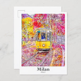 Milan Italy Travel Watercolor Hand Drawn Postcard