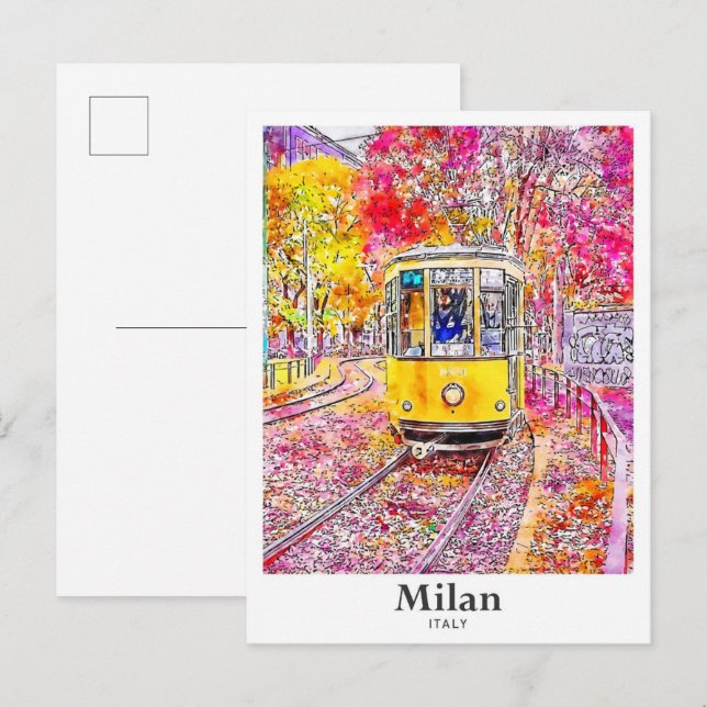 Milan Italy Travel Watercolor Hand Drawn Postcard (Front/Back)