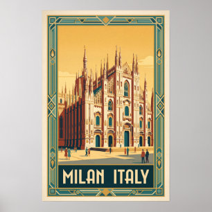 Milan Italy Vintage Travel Illustration Poster