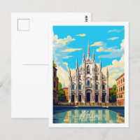 Milan Italy vintage travel place illustration