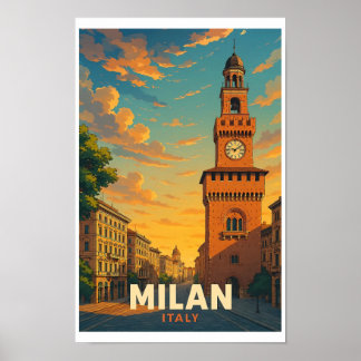 Milan Italy Vintage Travel Poster Castello