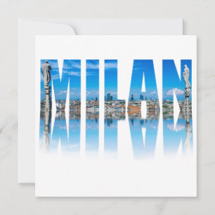 Milan label composed of Milan skyline in Italy