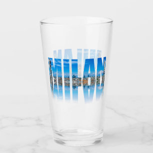 Milan label composed of Milan skyline in Italy Glass
