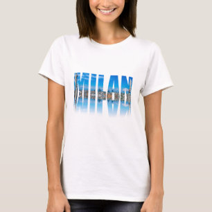 Milan label composed of Milan skyline in Italy T-Shirt