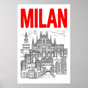 Milan Skyline Wall Art - Graphic Poster Style with