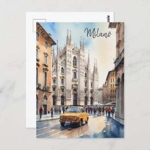 Milan watercolor art postcard
