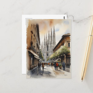 Milan watercolor art postcard
