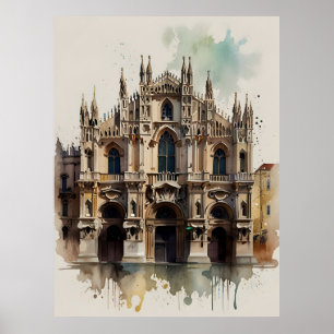 Milan watercolor art poster