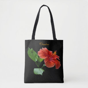 Milano Red Hibiscus Square Custom Shoulder Tote Bag