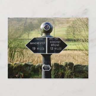 Mile marker on the Rochdale Canal Postcard