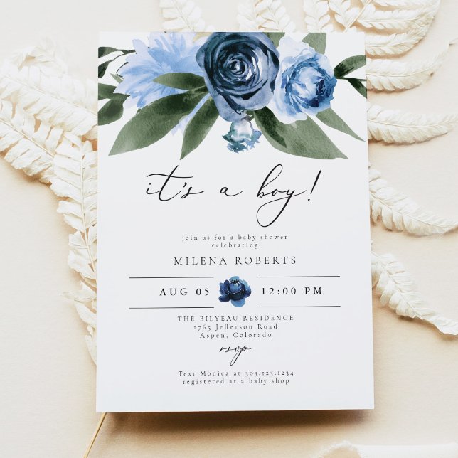 MILENA Dusty Blue Floral Garden Baby Shower Invitation (Creator Uploaded)