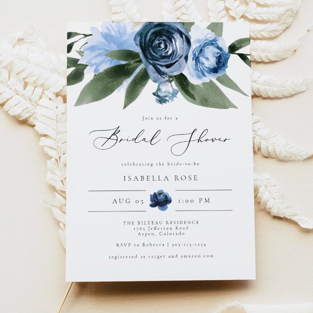 MILENA Dusty Blue Floral Garden Bridal Shower Invitation (Creator Uploaded)