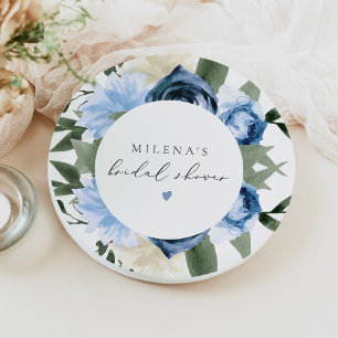 MILENA Something Blue Floral Bridal Shower Paper Plate