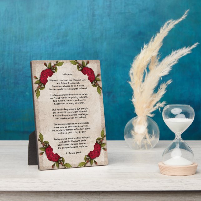 "Mileposts" an Anniversary Poem to Wife Plaque (Side)