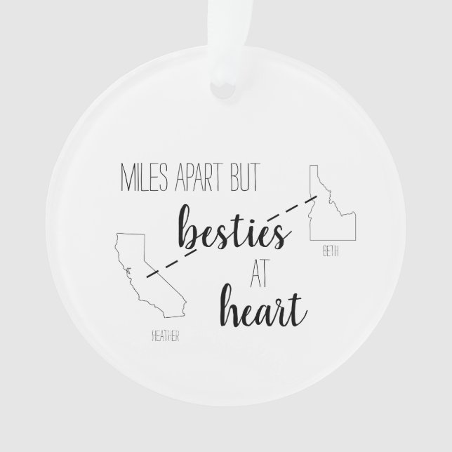 Miles Apart But Besties at Heart Best Friend State Ornament (Front)
