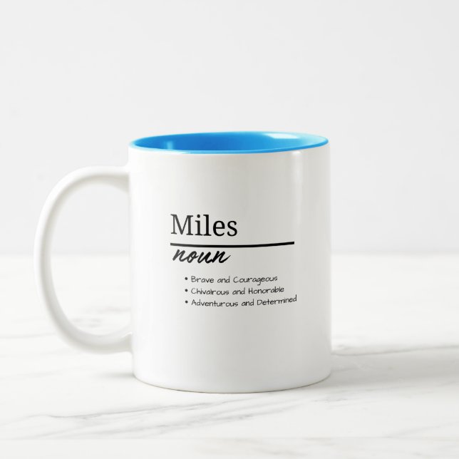 Miles, Boy Personalised Name Definition Two-Tone Coffee Mug (Left)