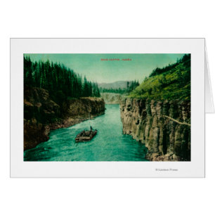 Miles Canyon, Alaska View with Men Rafting Down