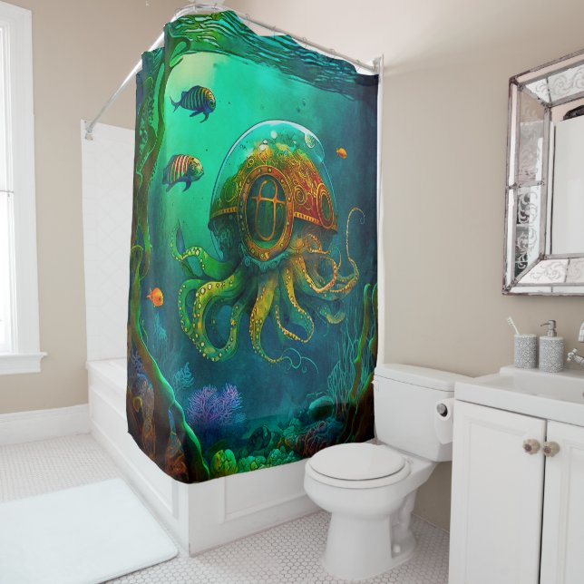 Miles Under the Sea Art Illustration Steampunk Sho Shower Curtain (In Situ)