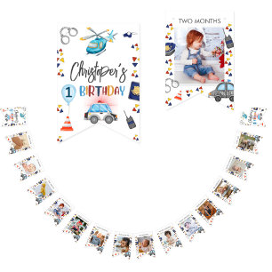 Milestone 1st Birthday Photo Police kids birthday Bunting