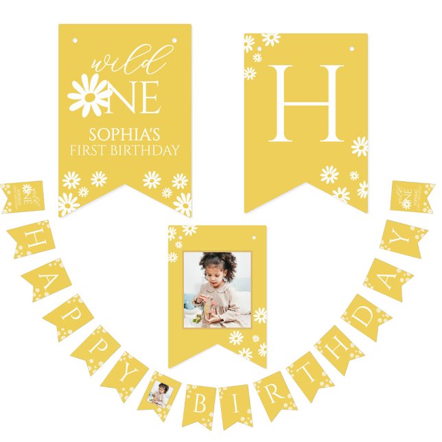 Milestone 1st Birthday Photo White Daisy Bunting (Creator Uploaded)