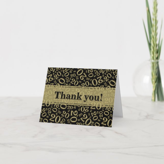Milestone 20 Random Number Pattern Gold/Black Thank You Card (Front)
