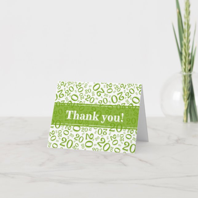 Milestone 20 Random Number Pattern Green/White Thank You Card (Front)