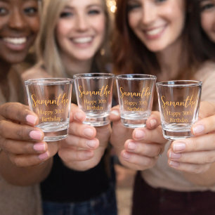 Milestone 30th Birthday Name Golden Calligraphy  Shot Glass