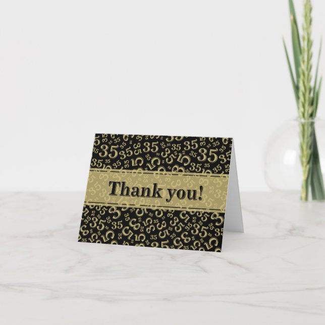 Milestone 35 Random Number Pattern Black/Gold Thank You Card (Front)