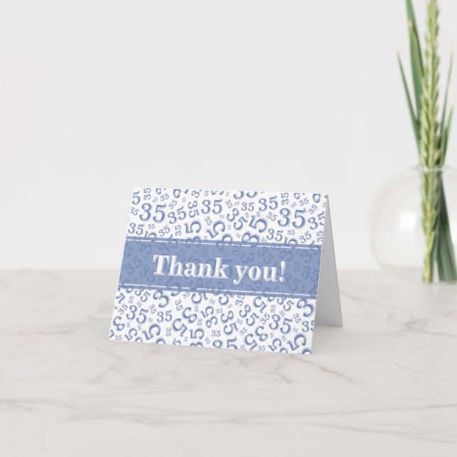 Milestone 35 Random Number Pattern Blue/White Thank You Card (Front)