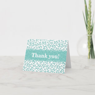 Milestone 35 Random Number Pattern Teal/White Thank You Card