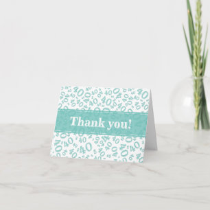 Milestone 40 Random Number Pattern Teal/White Thank You Card