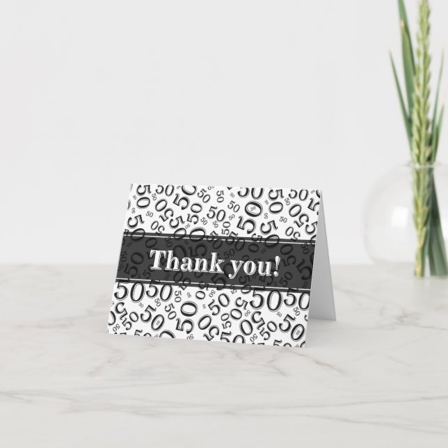 Milestone 50 Random Number Pattern Black/White Thank You Card (Front)