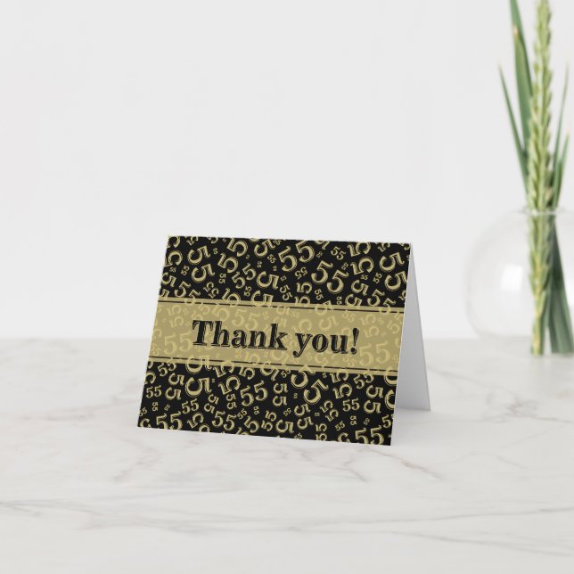 Milestone 55 Random Number Pattern Black/Gold Thank You Card (Front)