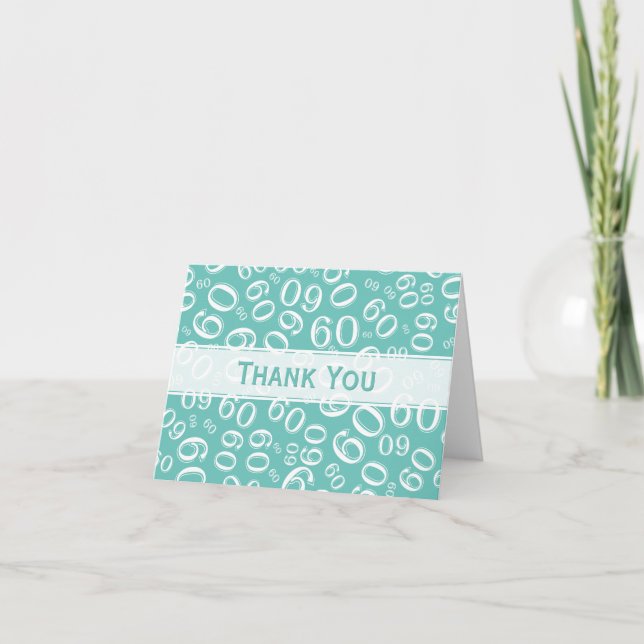Milestone 60 Random Number Pattern Teal/White Thank You Card (Front)